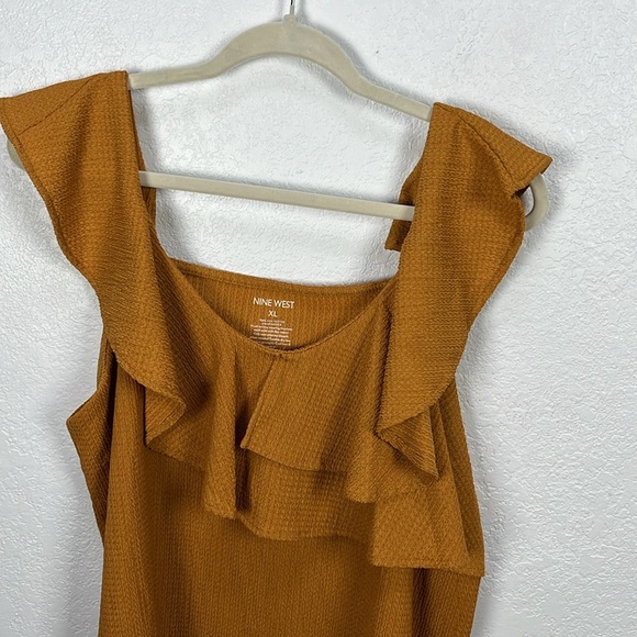 Nine West Mustard Yellow Tank Top Shirt Ruffle Scoop Neck Sleeveless Sz XL Chic - Picture 8 of 8